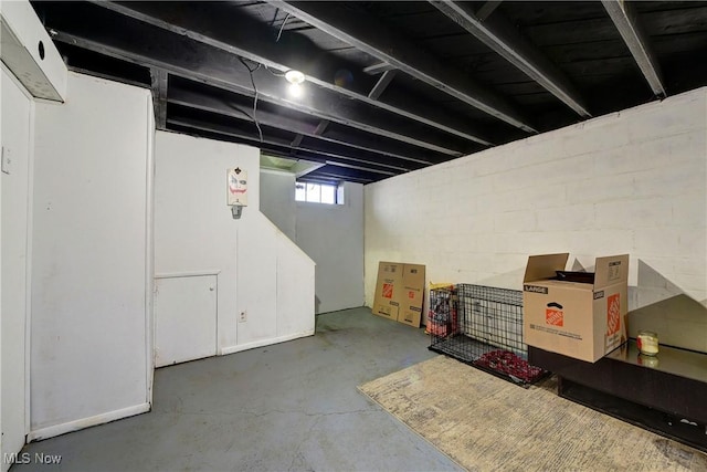 basement with concrete block wall