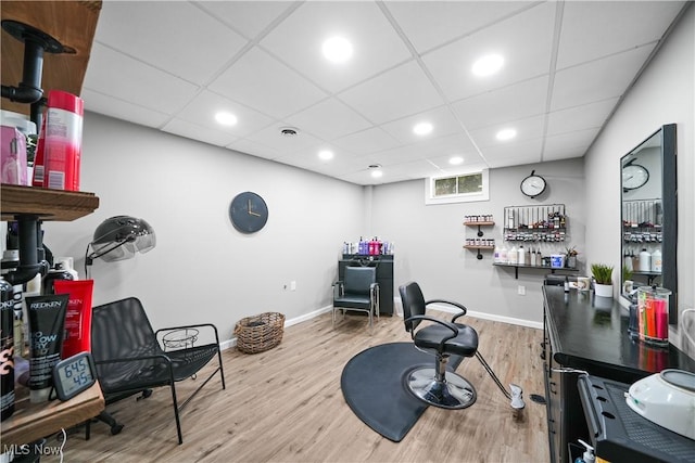 home office with recessed lighting, baseboards, and wood finished floors