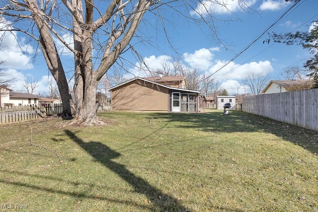 view of yard with a fenced backyard