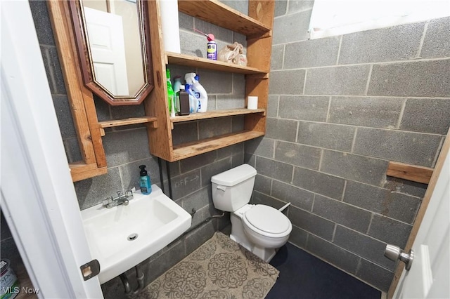 bathroom with a sink, toilet, and decorative backsplash