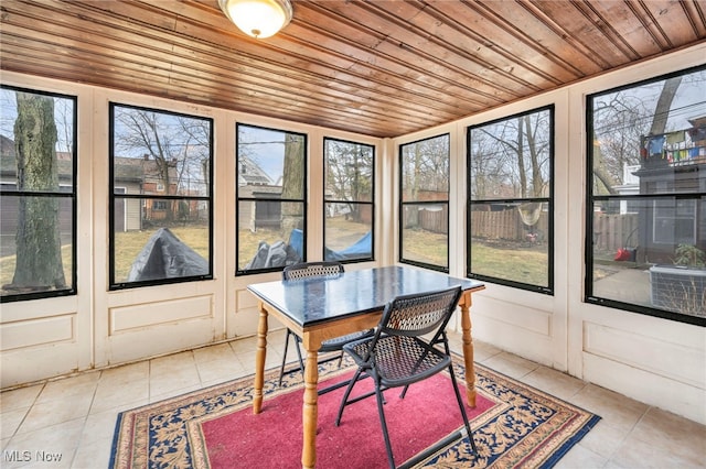 sunroom / solarium with wood ceiling