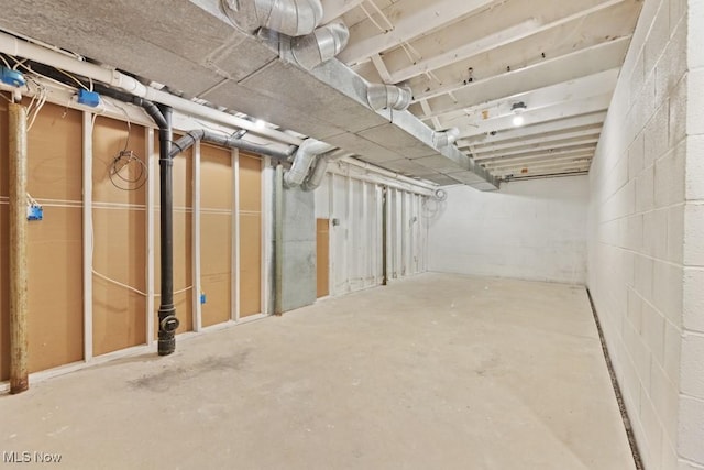 unfinished basement with concrete block wall