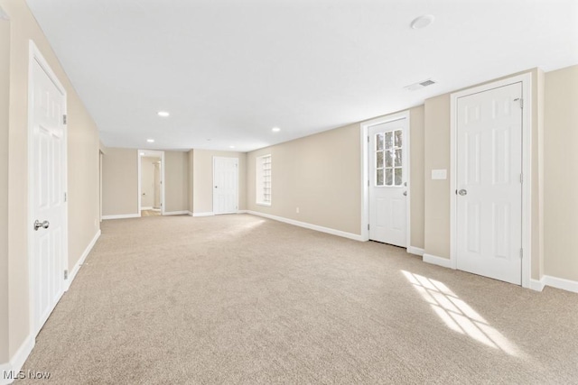 interior space featuring baseboards, visible vents, and recessed lighting