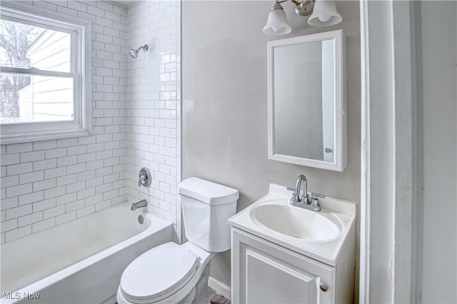 full bathroom with toilet, tub / shower combination, and vanity