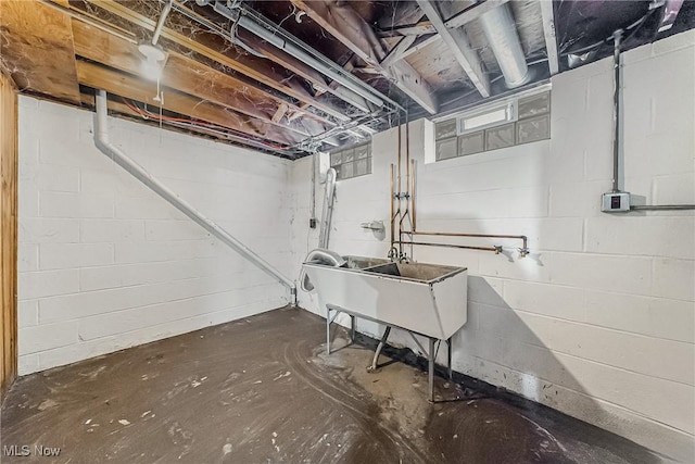 basement with a sink