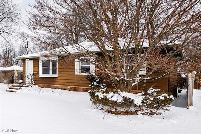 view of snow covered exterior