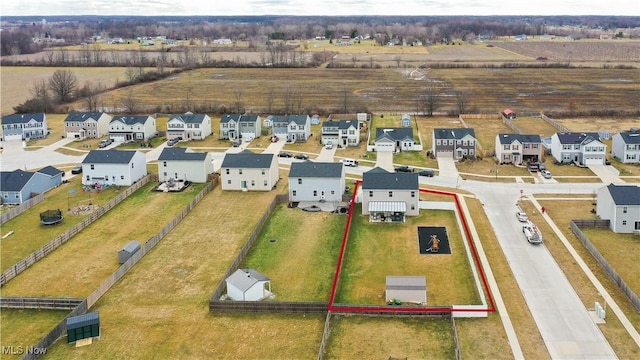 bird's eye view featuring a residential view and a rural view