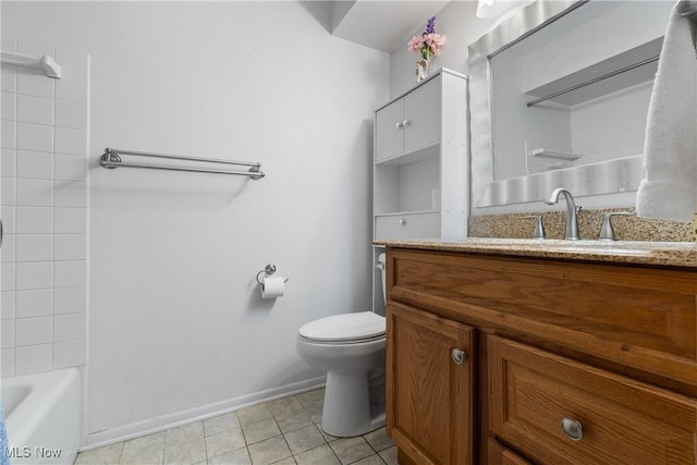 full bath with tile patterned flooring, baseboards, vanity, and toilet