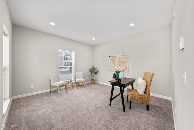 office space with baseboards, carpet, and recessed lighting