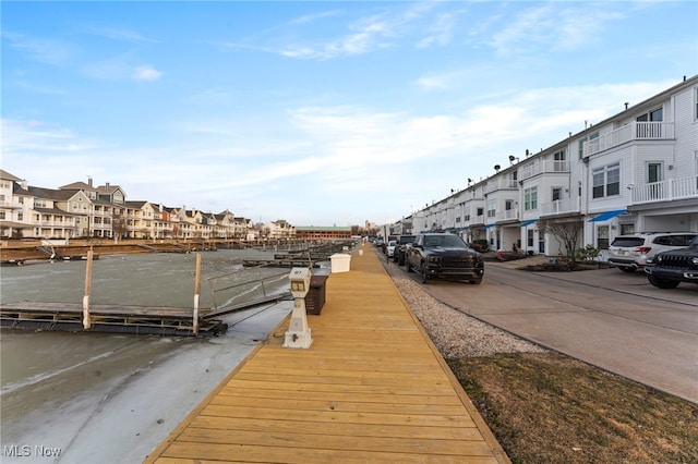 dock area with a residential view