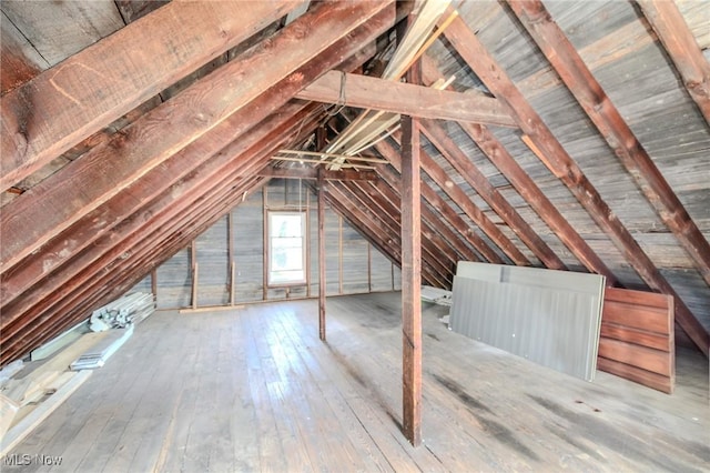 view of unfinished attic