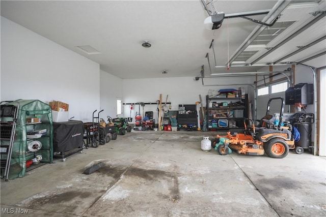 garage with a garage door opener