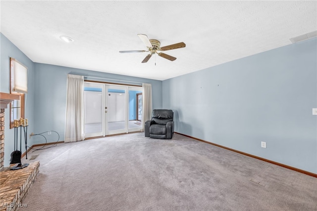 unfurnished room featuring carpet floors, visible vents, and baseboards