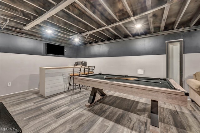 recreation room with billiards and wood finished floors