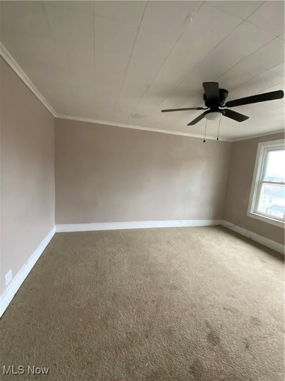 419 Vine St, East Liverpool, OH 43920 - unfurnished room with a ceiling fan, carpet floors, ornamental molding, and baseboards