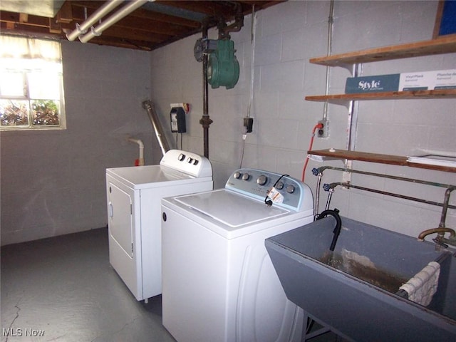 laundry room with a sink, laundry area, and washer and dryer