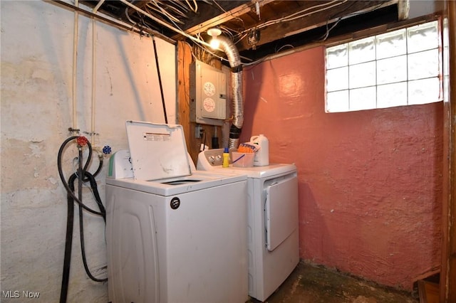 laundry area featuring laundry area, independent washer and dryer, and electric panel