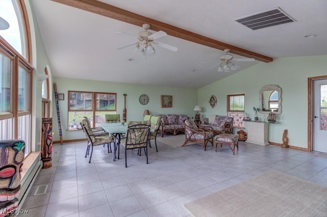 382 E Mohawk Dr, Malvern, OH 44644 - dining space with light tile patterned flooring, a ceiling fan, and baseboards