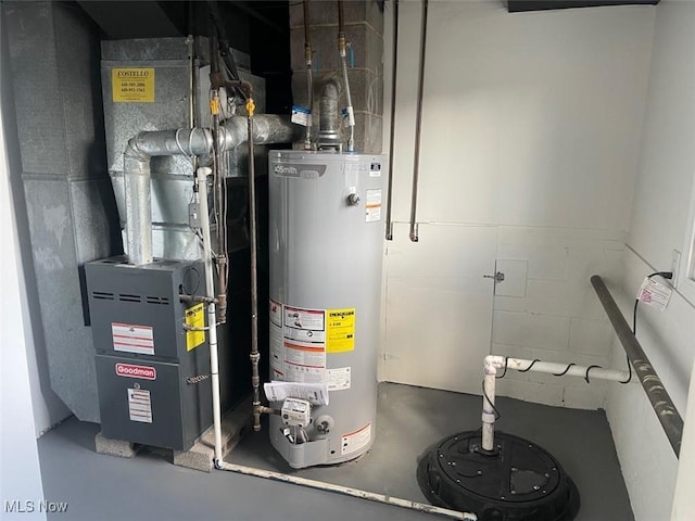 utilities with gas water heater and heating unit