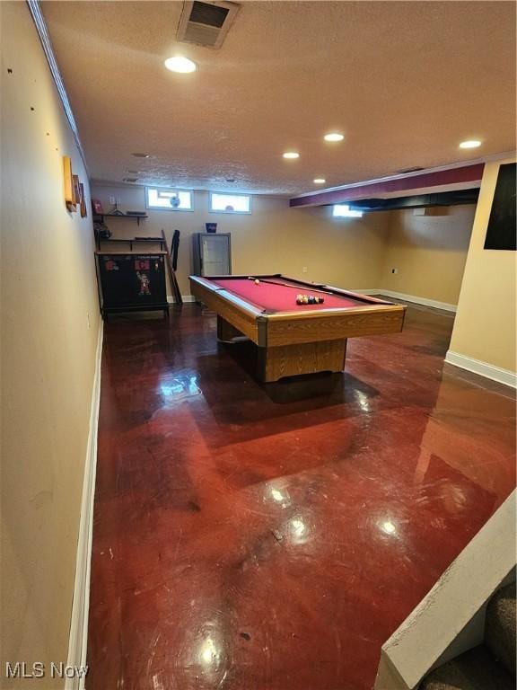 rec room with pool table, recessed lighting, baseboards, and visible vents