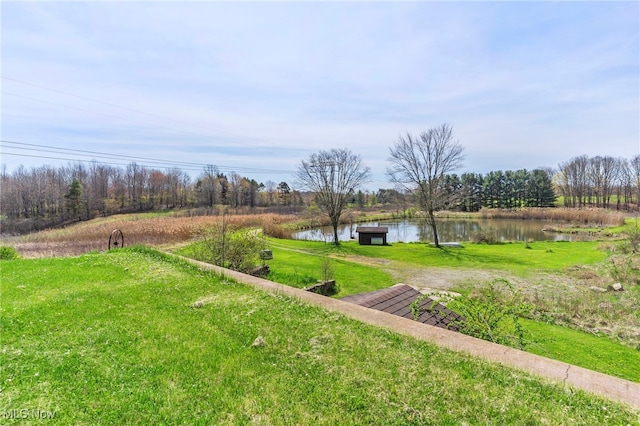 view of yard with a water view