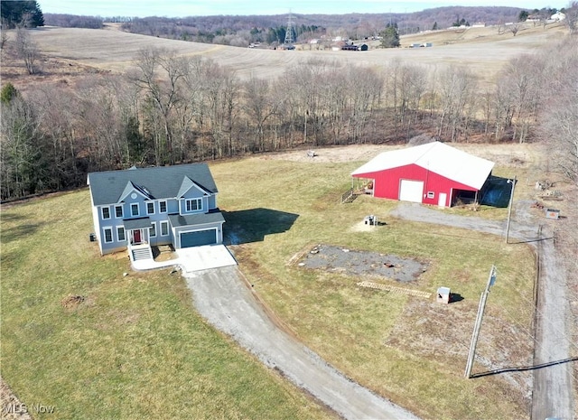 aerial view featuring a rural view