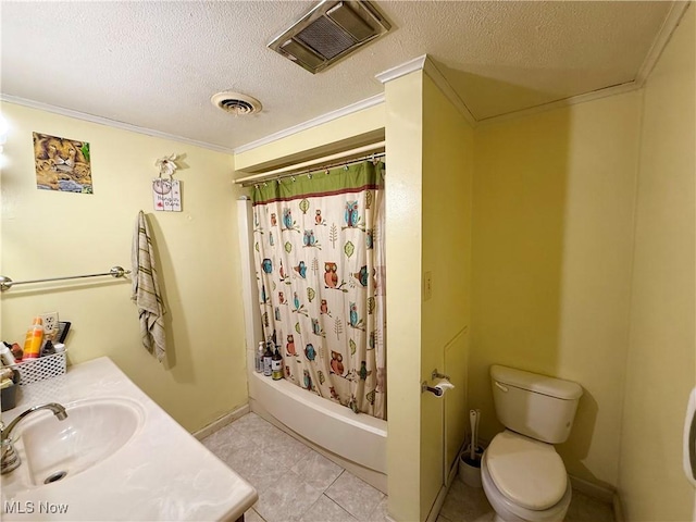 bathroom featuring visible vents, crown molding, and toilet