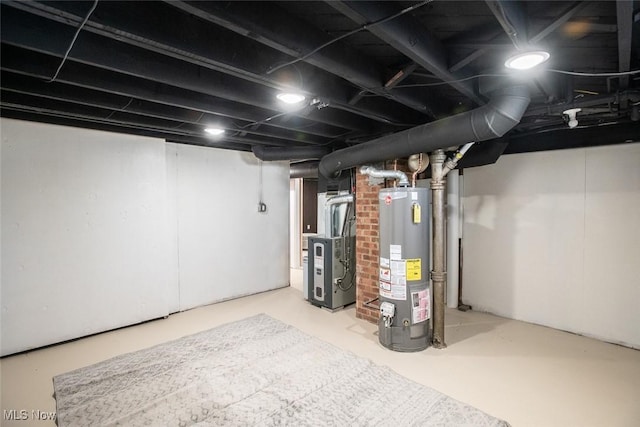 finished basement with gas water heater and heating unit