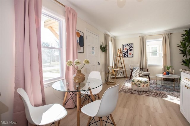 dining space featuring light wood-type flooring