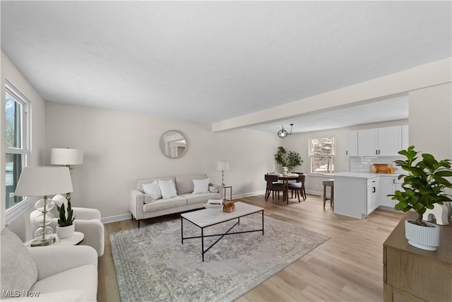 living room with baseboards and light wood-style floors