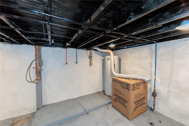 unfinished below grade area with water heater