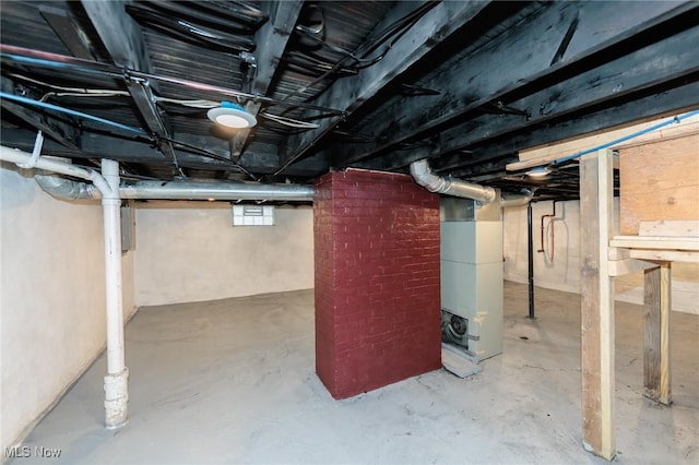 basement with heating unit