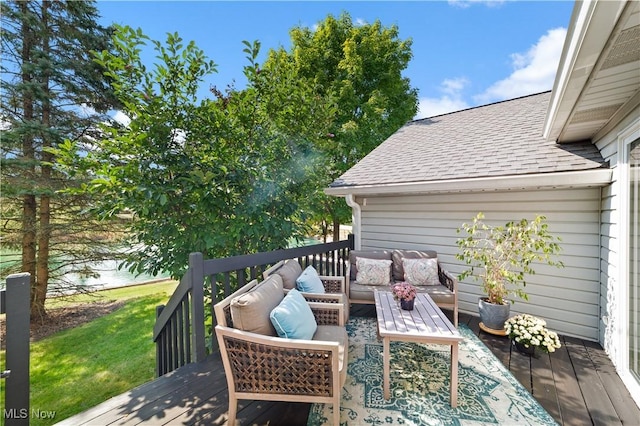 wooden deck featuring an outdoor living space