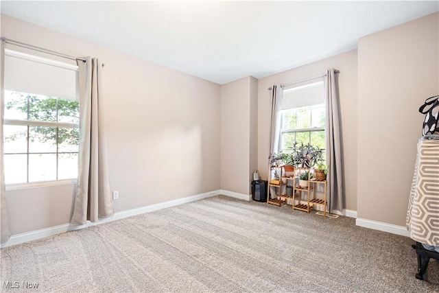 unfurnished room featuring baseboards and carpet floors