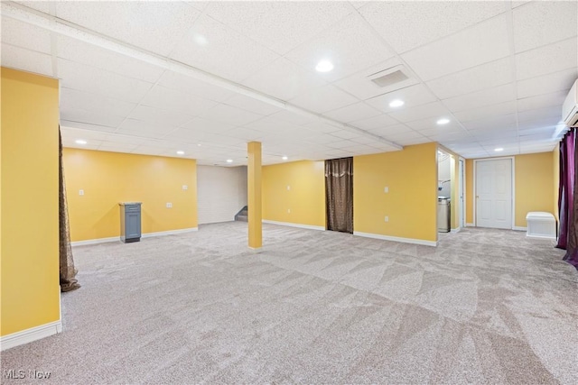 finished basement featuring recessed lighting, baseboards, and carpet floors