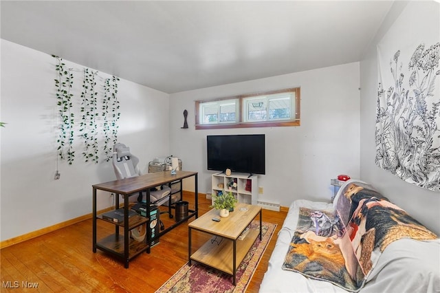 living room featuring baseboards and wood finished floors