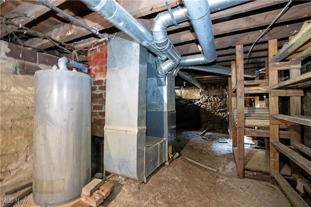 interior space with gas water heater and heating unit