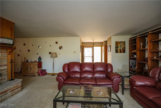 living room featuring light carpet