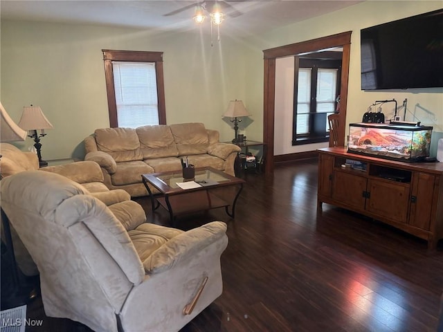 living area with dark wood-style floors