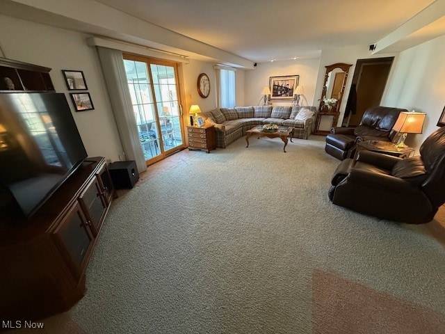 living area with carpet floors