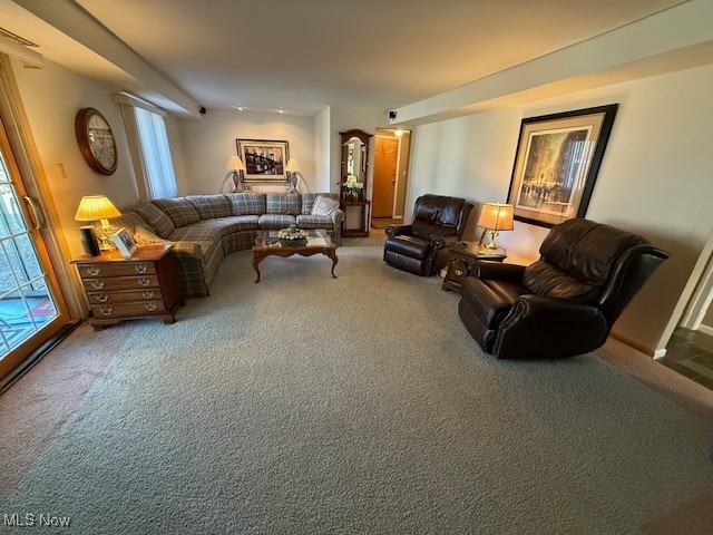 living area with carpet flooring