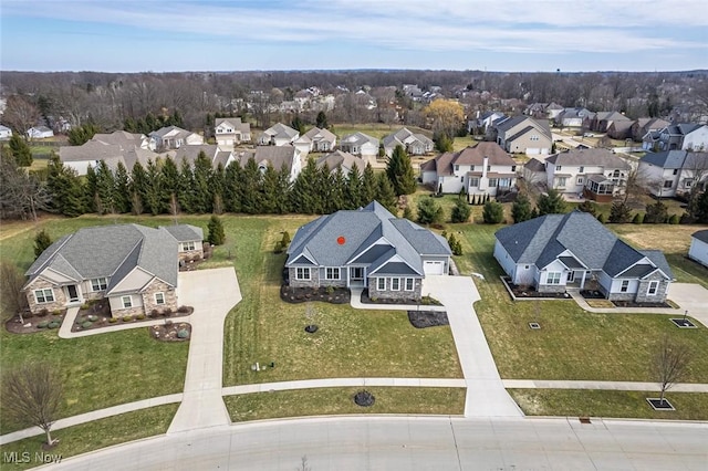 bird's eye view with a residential view