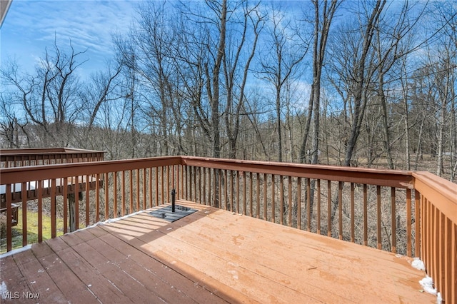 wooden terrace with a view of trees