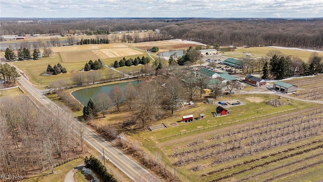 aerial view with a water view and a rural view