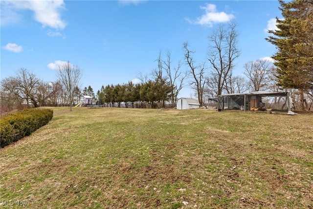 view of yard featuring an outdoor structure