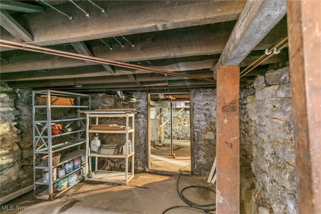 view of unfinished basement