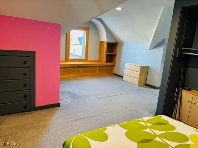 additional living space featuring carpet and vaulted ceiling