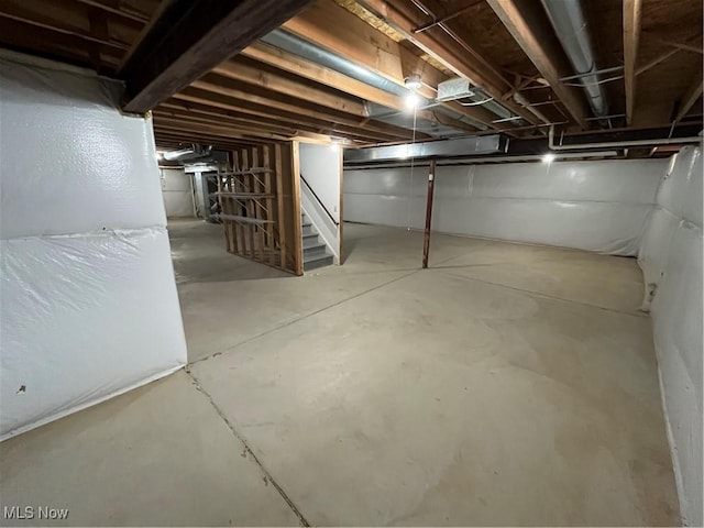 view of unfinished basement