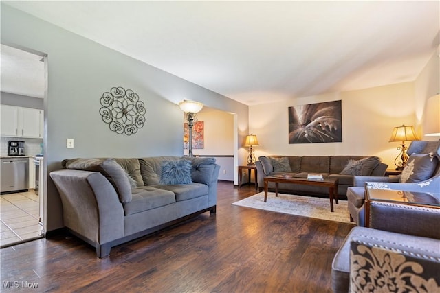 living area with wood finished floors