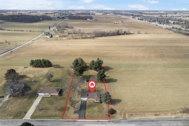 aerial view featuring a rural view